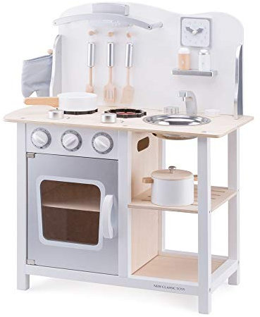 New Classic Toys - 11053 - Kinderrollenspiele - Hölzern Kinderküche Bon Appétit - Weis/Silver - Einschließlich Zubehör