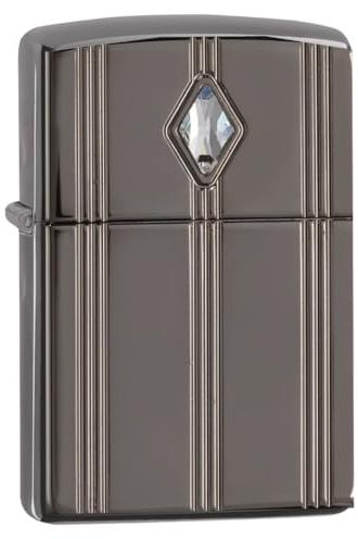 Zippo Accendino tempesta – Cristallo con linee eleganti – Armor Black Ice, nero – profondo intagliato – Riutilizzabile – Antivento – Confezione regalo – Made in USA