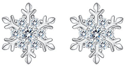 EVER FAITH Schneeflocke Ohrstecker für Damen Mädchen, 925 Sterling Silber klarer kubischer Zirkonia Winter Snowflake Ohrringe