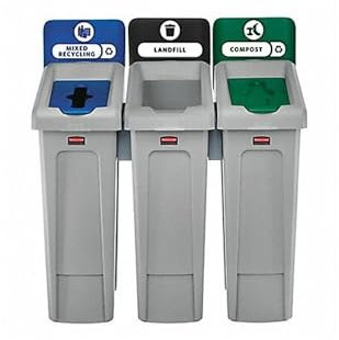 Rubbermaid Commercial Products SLIM JIM Recycling Station 3-Stream Landfill/Mixed Recycling/Compost Bin/Can/Kit/Station, 23 Gal, for Kitchen/Classroom/Office/Education/Commercial Facilities