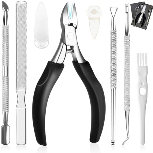 Pingispower Nagelschere für Dicke und Starke Nägel, 8 Stücke Profi Tief Eingewachsene Fußnägel Pediküre set, Edelstahl Nagelknipser & Nagelzangen für Älter, Soft Langem Griff & Storage Box