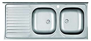 MABEL Lavello Cucina 2 Vasche a destra con Gocciolatoio Lavabo da Appoggio Lavandino Cucina Acciaio Inox Spazzolato Facile da Pulire Profondità Vasche 15cm - L 120cm x P 50cm Lavello cucina 120cm