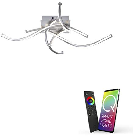 Paul Neuhaus Q-Malina LED Deckenleuchte Smarthome dimmbar Fernbedienung CCT | Alexa-fähig, Smart Home, Dimmbar mit Fernbedienung, Farbtemperatur einstellbar, Wellenförmig