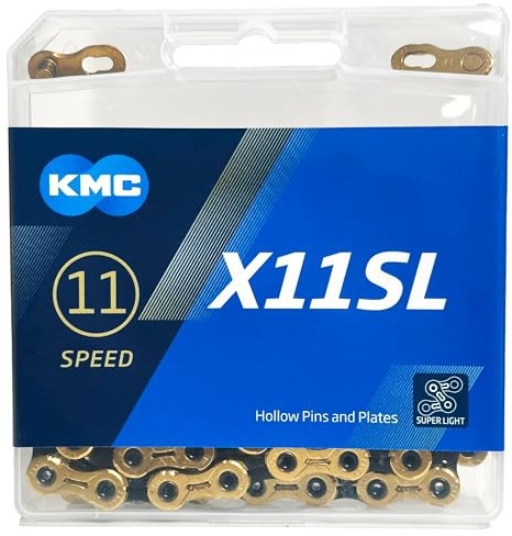 Fahrrad Kette, KMC Fahrradkette, X11SL Ti-N Gold/Black, 1/2 x 11/128, 118 Glieder, 11-fach, kompatibel mit Shimano / Sram / Campagnolo, schwarz-gold, extra leicht
