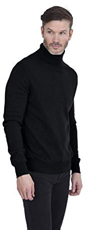 Cashmeren Men's Basic Turtleneck Sweater 100% Pure Cashmere Long Sleeve Roll Neck Pullover (Black, Medium)