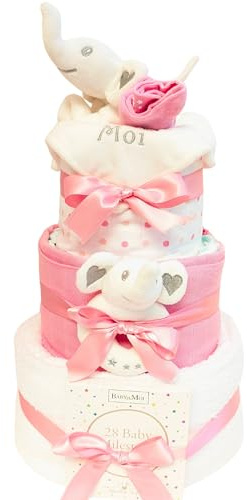 Ensemble cadeau pour nouveau-né fille – Gâteau à couches à 3 étages (rose)
