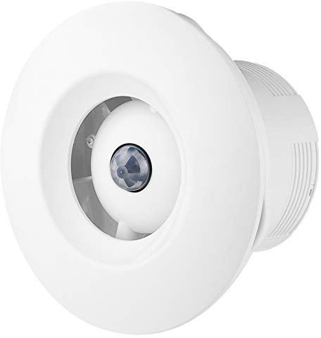 VONLIS Badlüfter Ventilator Wand Decke Niederspannung rund Ø 100 mm Bewegungsmelder + Rückstaukl.