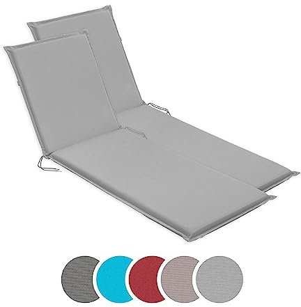 sleepling Auflage Gartenliege 2er Set, Bequeme Liegenauflage, Polster Sonnenliege 190x58 cm, 6 cm dick, Befestigungsbänder, waschbar, Silber