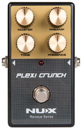 Nux Plexi Crunch Pedal, E-Gitarren Effektpedal (Effektsteuerung mit Reglern für Master, Preamp, Tone, Presence, klassischer Rock-Sound, Batteriebetrieb möglich: 9V Batterie), Schwarz/Gold
