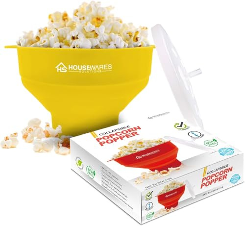 Vikbar silikon mikrovåg hot air popcorn popcorn skål med lock och handtag (gul)