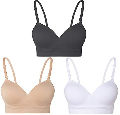 Lemef Seamless Bras for Women Wirefree Padded Bras Black,White,Beige Size L
