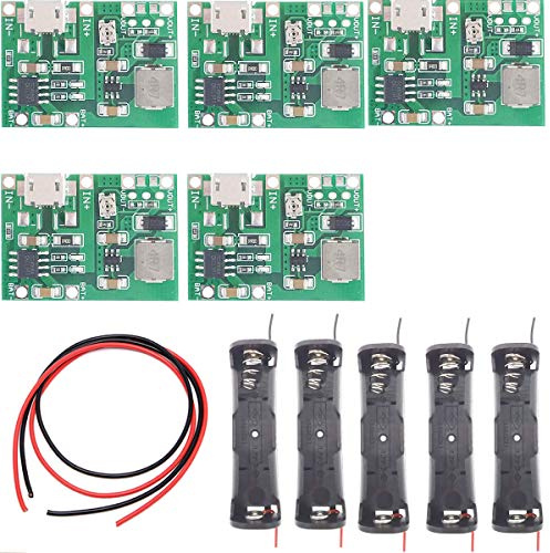 Youmile 5 Pcs 4.3V-27V Charging Discharge Module Adjustable Step Up Module+18650 Battery Holder with Red and black lines for 18650 Lithium Battery Fast Charging Boost Mobile Power Protection PCB Board