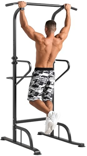 HOMCOM Power Tower Dip Station Pull Up Bar Multi-Function Push Up Equipment with Adjustable Height for Home Gym Strength Training Workout Fitness