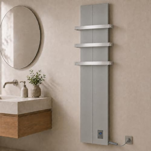 Finesa D scaldasalviette Elettrico Bagno 1500 x 408 cm,termoarredo Elettrico, termostato Digitale 400-1200 W, di Colore Grigio Metallizzato