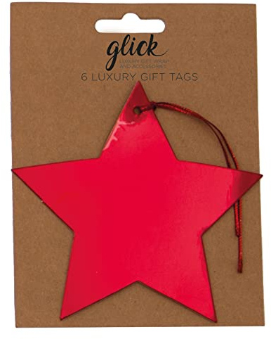 Glick Weihnachtsanhänger, Geschenkanhänger für Weihnachtsgeschenke, Folienstern, Rot, 6 Stück
