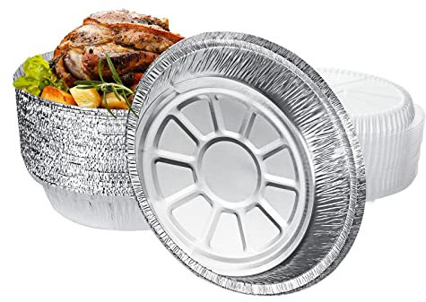 YAYODS 40 Sets 9 Inch Round Foil Trays, 1250ML Disposable Foil Food Containers with Lids, Durable Large Round Foil Trays for Party, Baking, Food Storage, and Takeaway Containers