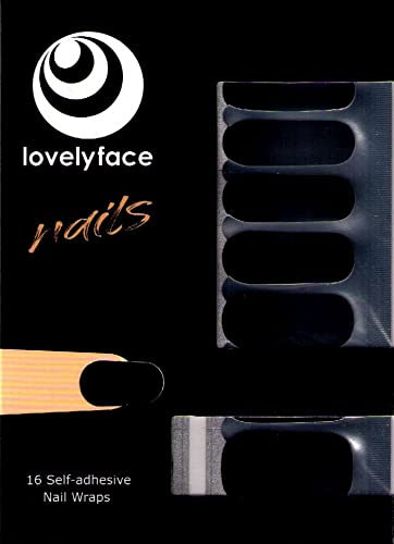 Einfarbig Lovelyface Nail Wraps, Nagelaufkleber, Nagellackstreifen- Nagellack zum Aufkleben- Nagelsticker - 16 dünne selbstklebende langanhaltende Nagelfolien – Non Toxic (Black Velvet)