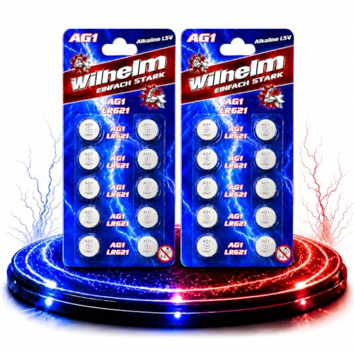 Wilhelm AG1 Alkaline Knopfzellen 1,5 V (LR60, L621, 164, GP64A) – 20 Stück