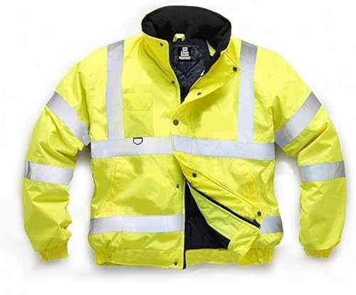 LIZZIE JACOBS Hi Viz High Visibility Bomber Jackets Hi Vis Safety Security Reflective Protective Waterproof Work Wear Bomber Jackets (UK, Alpha, L, Regular, Regular, Yellow)