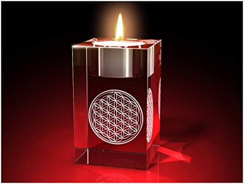 GLASFOTO.COM, Blume des Lebens – Teelichthalter 50 x 80 x 50 mm Kristallglas 3D Innengravur in Premiumqualität
