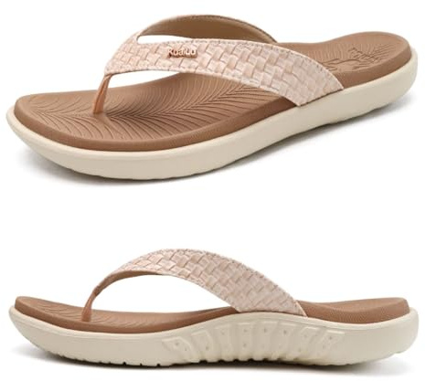 KuaiLu Flip Flops for Women Ladies Yoga Mat Comfortable Sport Walking Thong Sandal With Plantar Fasciitis Arch Support Slip-on Slides Indoor Outdoor For Summer Size 8 Beige White