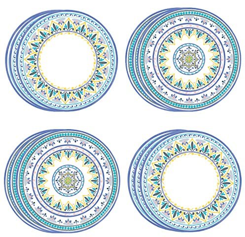 Talking Tables Piatti di carta marocchini geometrici gialli e blu | Stoviglie usa e getta colorate per feste, per estate, compleanno, riciclabili, confezione da 12, 23 cm