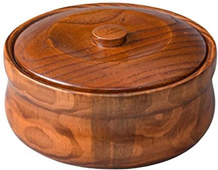 Folpus Cuenco de Madera Cuenco para Mezclar ensaladas Cuenco Redondo Multiusos Durable con Tapas Cuenco para Servir, 18cmx7.5cm