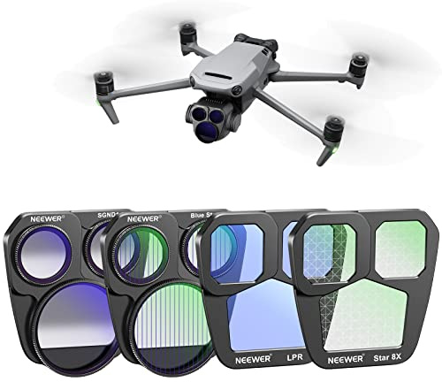 Neewer Effect Filter Set Compatible with DJI Mavic 3 Pro/Pro Cine, 4 Pack Snap On HD SGND1.2 Soft Edge Gradient Neutral Density/Light Pollution Reduction/8x Star/Blue Streak Anamorphic Effect Filter