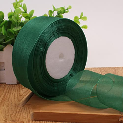 12/15/20/25/40 mm Korallenrosa, transparente Organzabänder, DIY-Basteln, Stoff, Hochzeit, Geburtstag, Party, Dekoration, Geschenkverpackungsband, dunkelgrün, 25 mm Organza