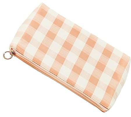 Beavorty Kosmetiktasche Aus Canvas Mit Reißverschluss Karierte Reisekosmetiktasche Große Make-up-Tasche Für Make-up Und Kosmetik