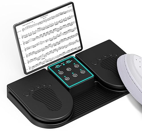 Doohoeek Bluetooth Page Turning Pedal, Page Turner Kabellos, Wiederaufladbares Universal-Fußpedal mit 7-Farbiger Hintergrundbeleuchtung und empfindlichen Pedalen zum Spielen von Instrumenten.