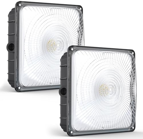HYPERLITE LED Canopy Light Outdoor: 60W 2-Pack UL Listed 8400LM 5000K Exterior LED Canopy Light Fixture Surface Mount for Parking Garage Gas Station
