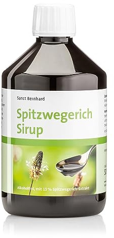 Sanct Bernhard Spitzwegerich-Sirup | Alkoholfreier, wohlschmeckender Saft mit 15 % Spitzwegerich-Extrakt & Honig | 500ml
