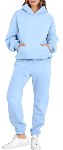 ANRABESS Womens 2 Piece Outfits Lounge Hoodie Oversized Sweatshirt Jogger Sweatpants Y2K Tracksuit Sweatsuit Set Fall Clothes Sky Blue X-Small