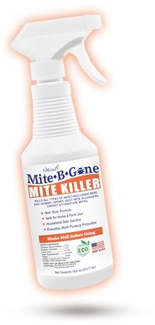 Dust Mite Killer Spray by Mite-B-Gone 16oz | Naturally Kills Human Mites, Chicken, Bird, Dust, Spider, Rat, Turkey, Carpet Mites | Family & Pet Safe Treatment for Homes, Furniture, Bedding & Farms