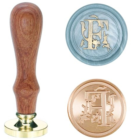 Poemluve sigillstämpel med bokstäver AZ 25 mm vintage vaxsigill stämpelset med trähandtag för gåvor, förpackning, gratulationskort, inbjudningar, gör-det-själv (bokstav F)