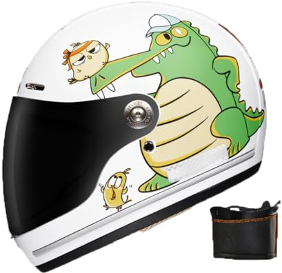 Boys & Girls Scooter Full Face Helmets, Cartoon Style Four-Wheel Kart Skateboard Four Seasons Helmet with Visor, Children Good-Looking Helmet for MTB Kart Bike Racing, DOT/ECE Approved-D/3||46-52CM