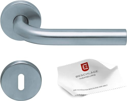 Beschläge Hamburg Türgriffe Türbeschlag scoop SBL 1100 — Türklinken mit Buntbart Rosetten für Zimmertüren — Drückergarnitur/Türdrücker für Innentüren, 54 mm rund in Edelstahl matt