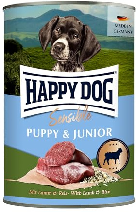 Happy Dog - Sensible Puppy & Junior M - Lamm, Reis - Nassfutter 12 x 400 g
