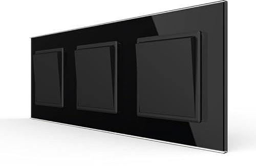 LIVOLO dreifacher Wipp Lichtschalter und Wechselschalter meschanischer 3x Schalter im Glas Rahmen Kombination Kippschalter Wechsellichtschalter in schwarz für Unterputz Einbau VL-C7-K1S-K1S-K1S-12-A