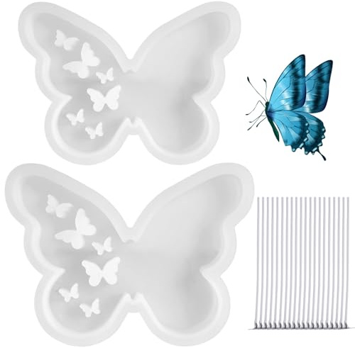 2 Stück Schmetterling Gipsform Silikonform mit Kerzendochtdraht für Seife Gips Handwerk