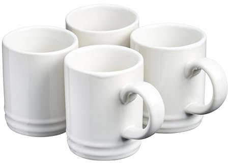 Cooks Professional 4 Piece Espresso Coffee Cup Set | Dishwasher & Microwave Safe Durable Stoneware Stylish Colourful Graduated Design Mini Drinking Mugs | 100ml Capacity | White