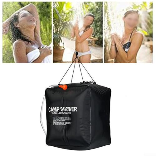 40L Solar Heating Camping Shower Water Bag, Removable Hose On/Off Head – For Camping Hiking Bathing Summer Garden Shower, 10 Gallons
