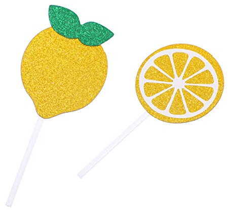 KITANDOVE 24pcs Lemon Cupcake Toppers Set Glitter Cake Decorations for Fruit Theme Parties for Birthdays Showers and Celebrations