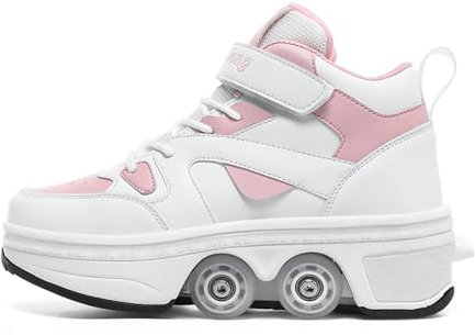 WLOWS Roller Skates Schuhe Mädchen, Outdoor Skate Schuhe Erwachsene, Einstellbare 2 in 1 Trainer Skates, Skateboard Schuhe, Walk Deformation Schuhe,Pink-40