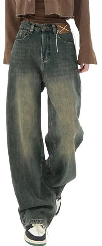 Baggy Jeans Damen Y2k Hose Straight Leg Jeans Damen High Waist Stretch Denim Hosen Weites Bein Jeanshosen Casual Lose Damenhose Freizeithose Wide Leg Hose Used-Look Mädchen Streetwear Schlaghose
