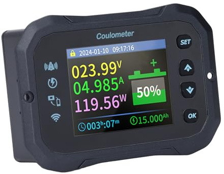 WiFi-batterimonitor med Shunt, 10-100V 0-50A Dubbelriktad Detektering Bluetooth-fjärrkontroll Batterimätare Skärmad Kabel, Programmerbart hög- och Lågspänningslarm för Batteri, Gel