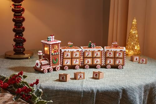 Smart Garden InLit All Aboard Gingerbread Express Train Wooden Advent Calendar - 50cm - LED Battery Operated - Hand Painted Christmas Decoration - Light Up Christmas Decoration For Home