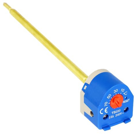 SPARES2GO Immersion Water Cylinder Heater Thermostat Dual Safety Control & High Limit Rod Unit (7, 15A, 240V~)
