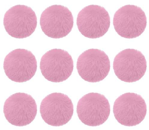 PATIKIL Pompones de Piel Sintética para Gorros, 12pcs Pompones de Piel Suave y Esponjosa con Lazo Elástico para Llaveros, Tejido de Gorros, Bufandas, Guantes, Bolsas, Navidad, Rosa Oscuro